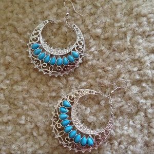 Silver Earrings with Turquoise  and Diamond
